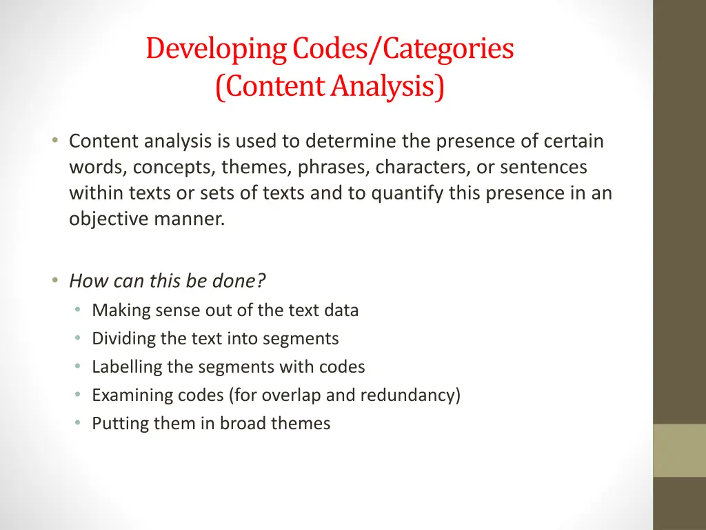 developingcodes categories content analysis