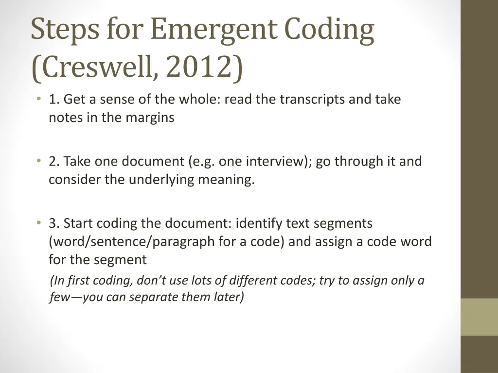 stepsforemergentcoding creswell 2012