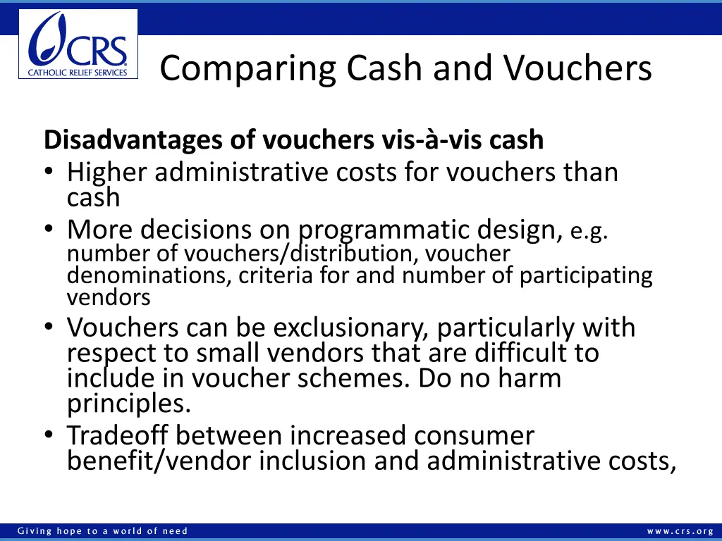 comparing cash and vouchers