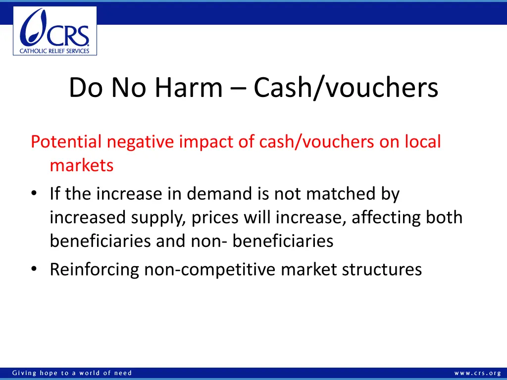 do no harm cash vouchers