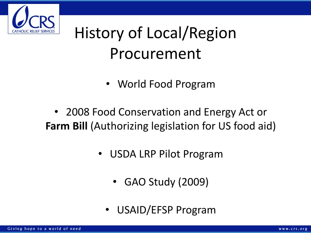 history of local region procurement