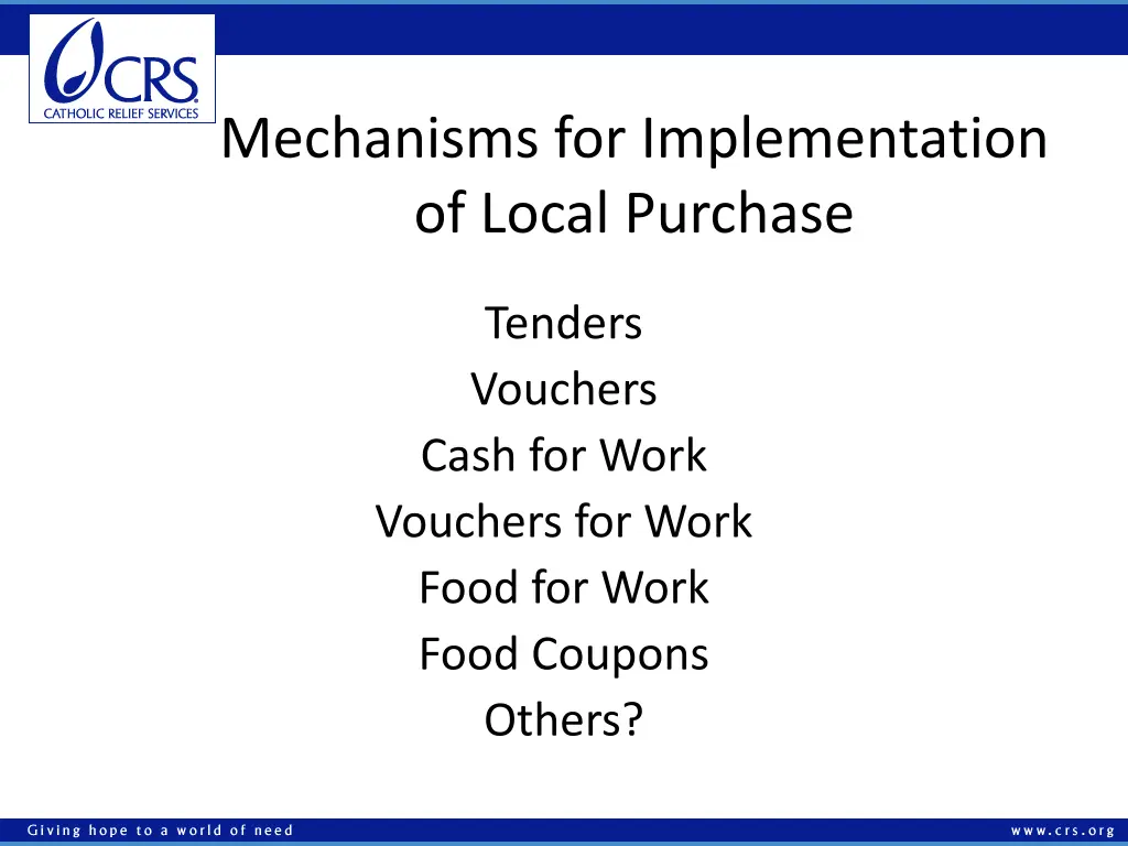 mechanisms for implementation of local purchase