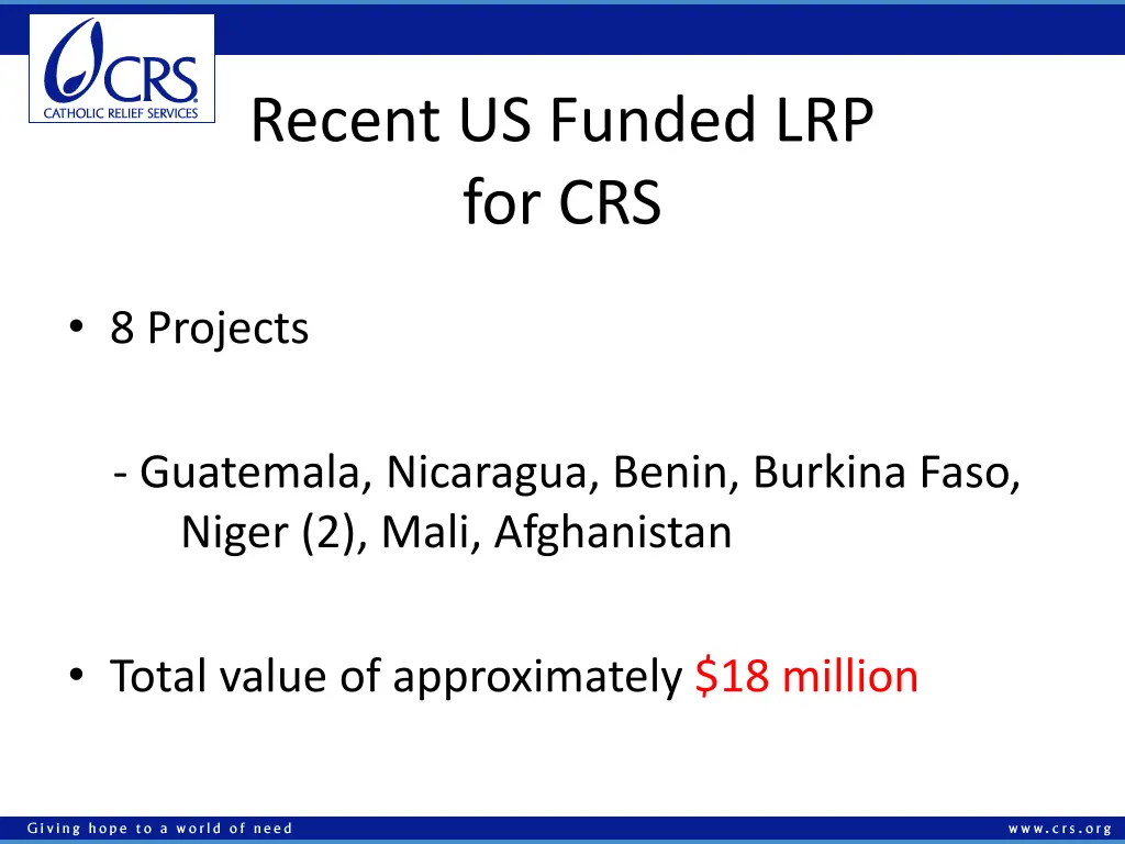 recent us funded lrp for crs