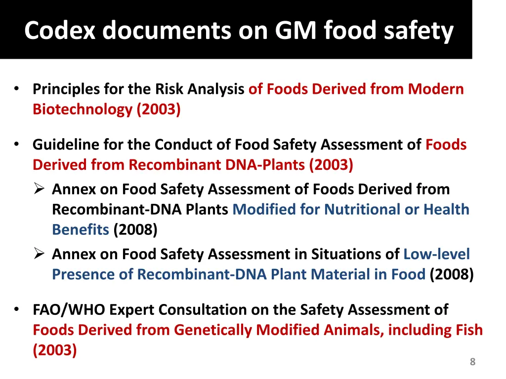 codex documents on gm food safety