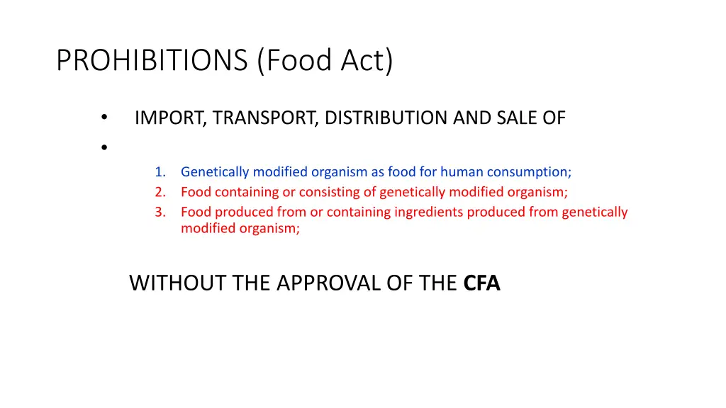 prohibitions food act