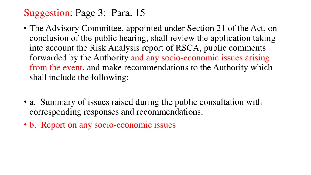 suggestion page 3 para 15 the advisory committee