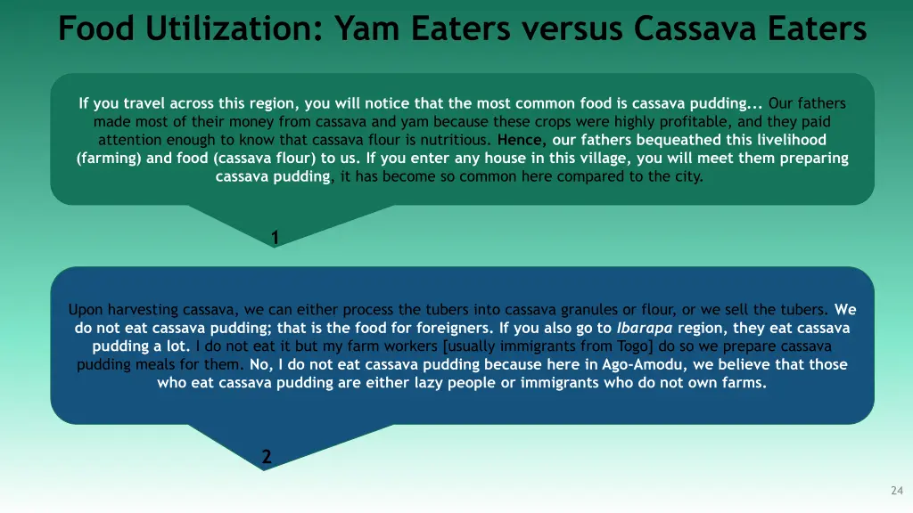 food utilization yam eaters versus cassava eaters