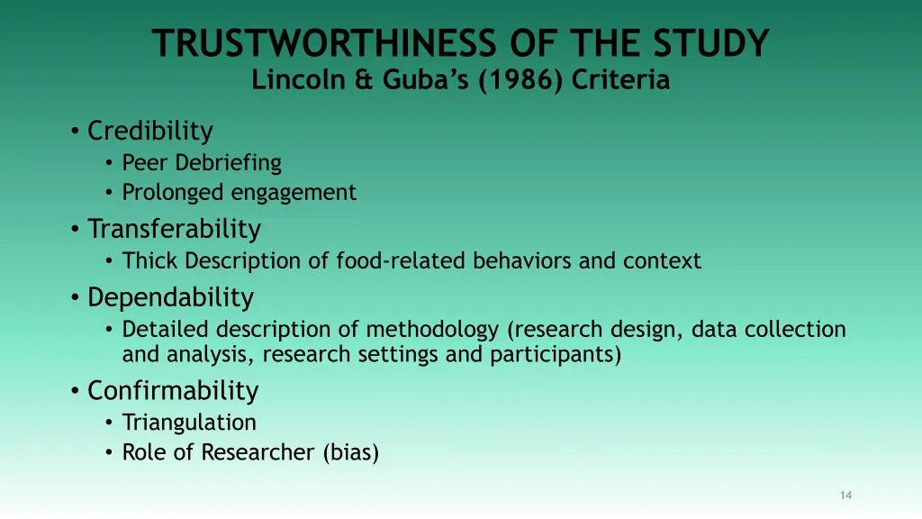 trustworthiness of the study lincoln guba s 1986