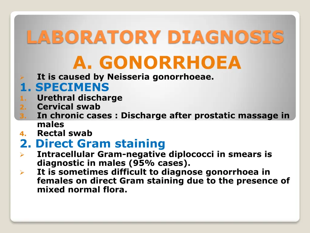 laboratory diagnosis a gonorrhoea it is caused