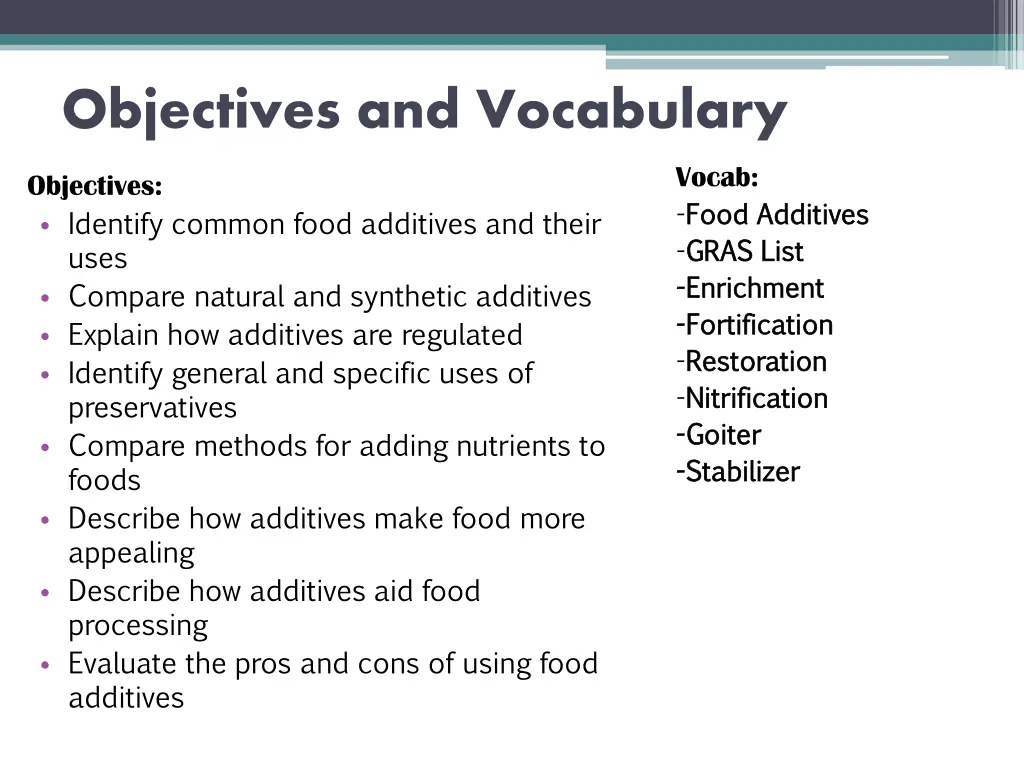 objectives and vocabulary