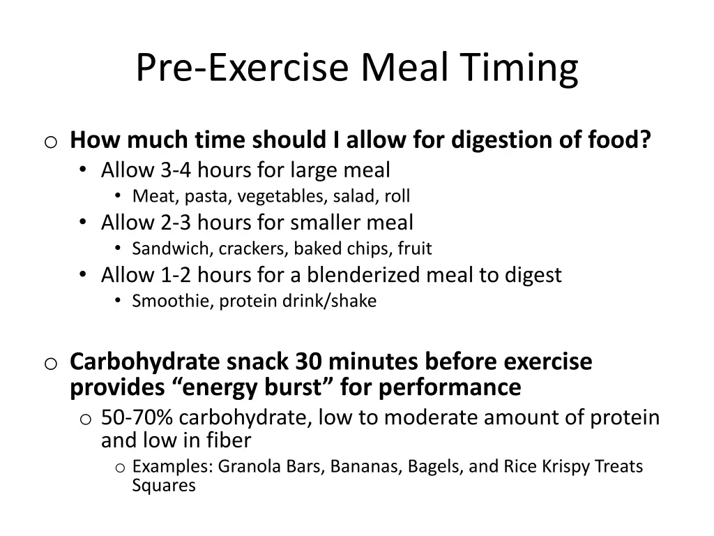 pre exercise meal timing