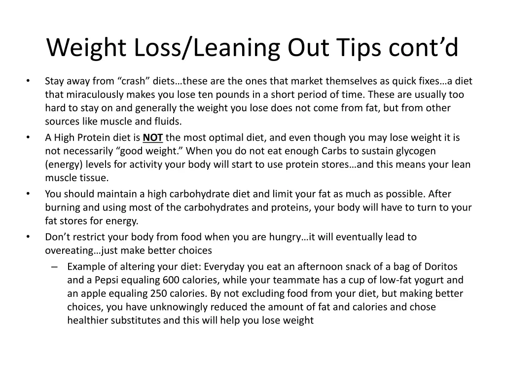 weight loss leaning out tips cont d