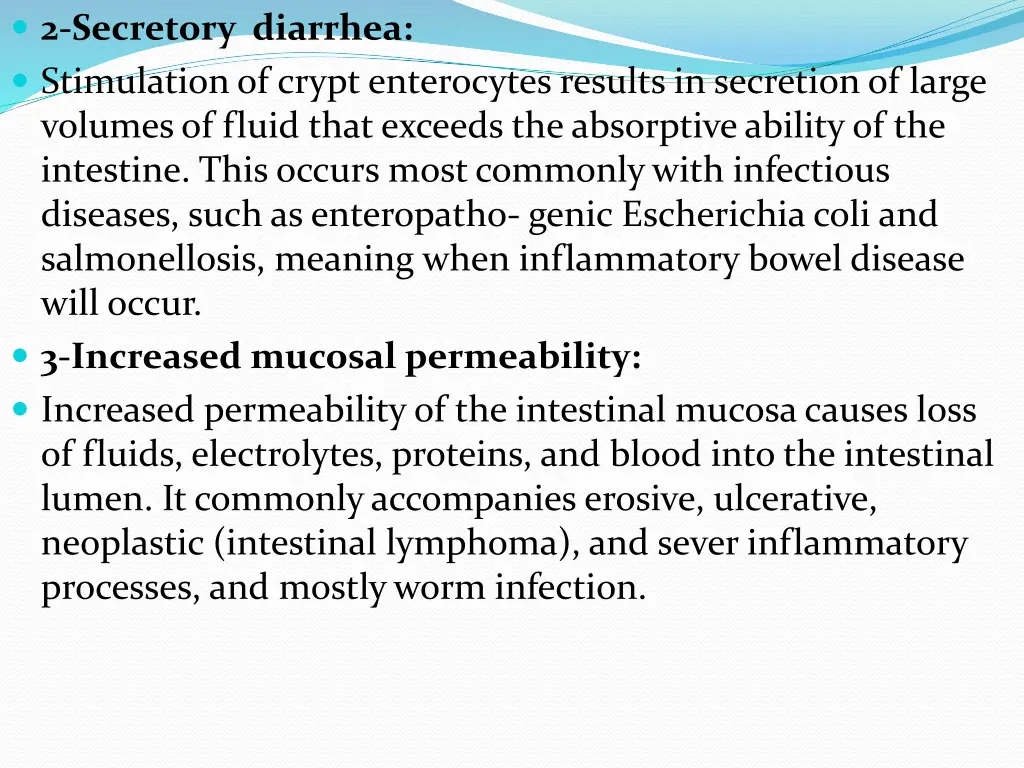 2 secretory diarrhea stimulation of crypt