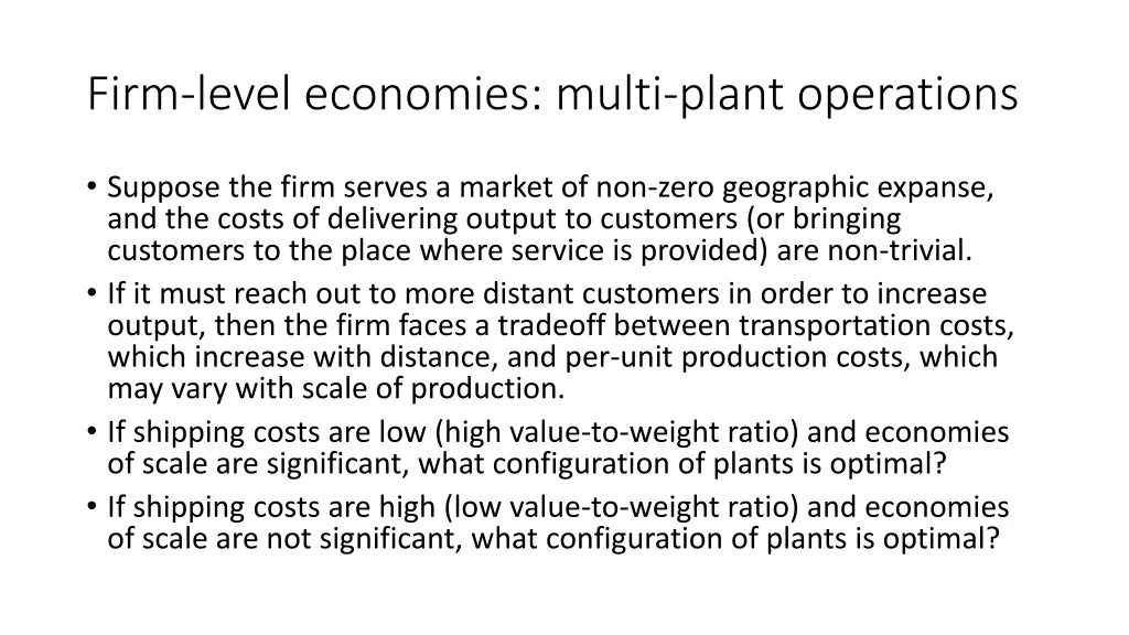 firm level economies multi plant operations