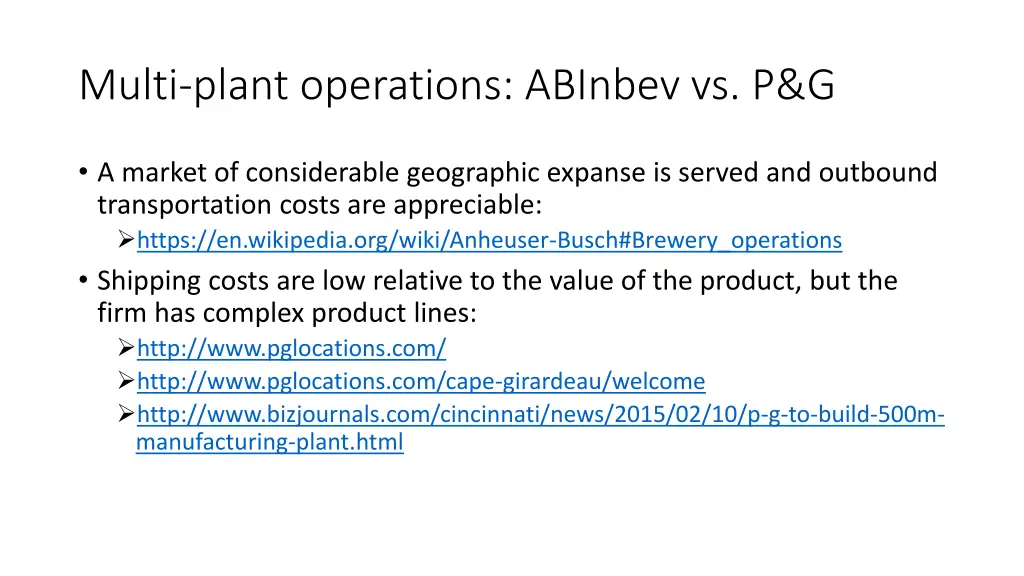 multi plant operations abinbev vs p g