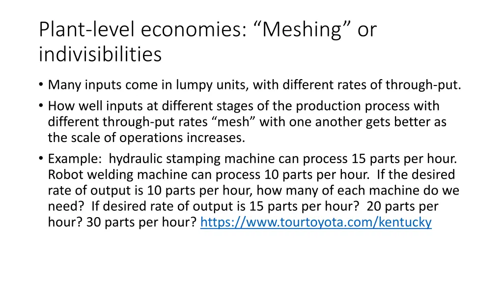 plant level economies meshing or indivisibilities