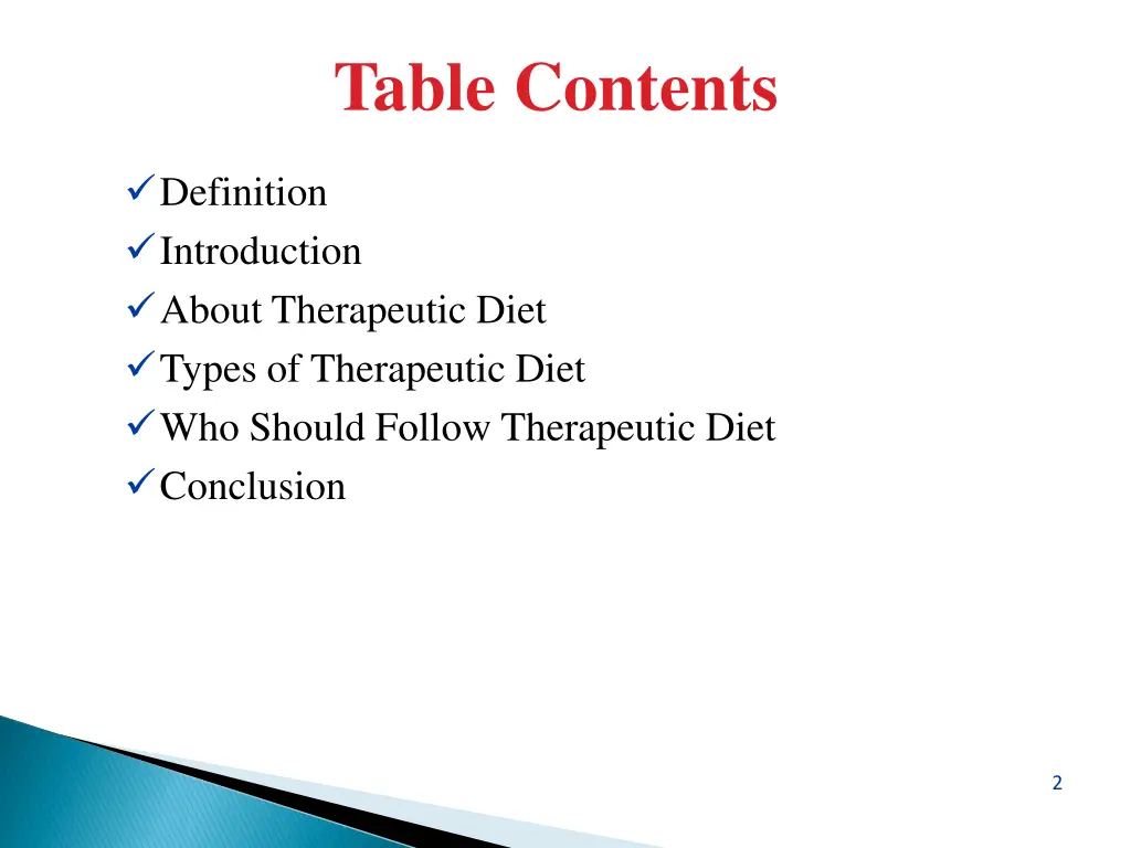 table contents