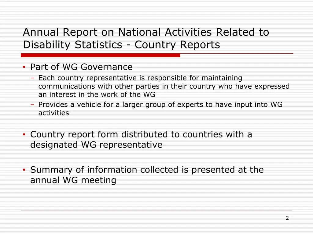 annual report on national activities related