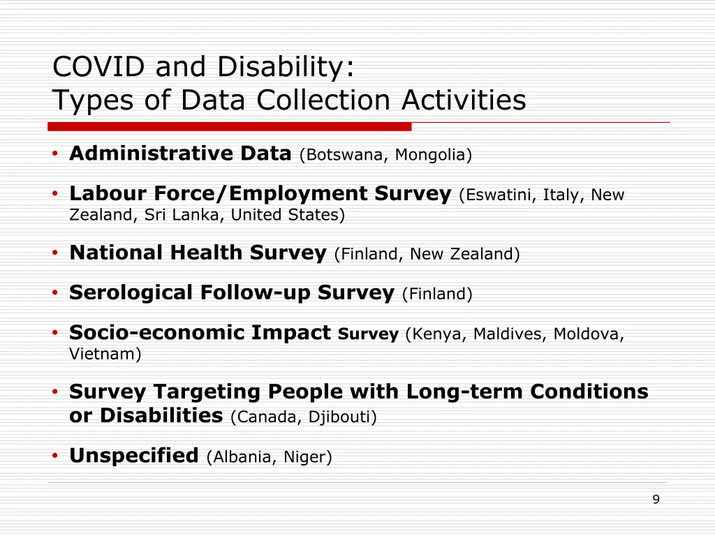 covid and disability types of data collection