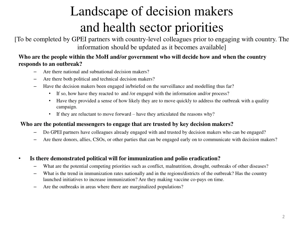 landscape of decision makers and health sector