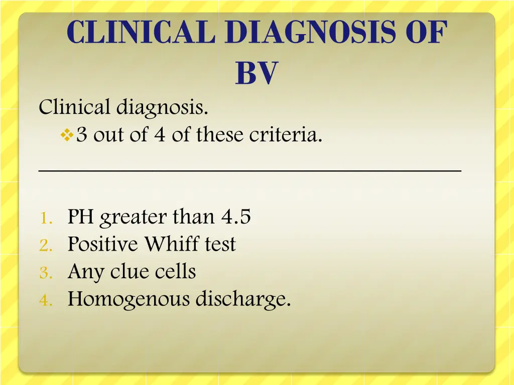 clinical diagnosis of bv clinical diagnosis