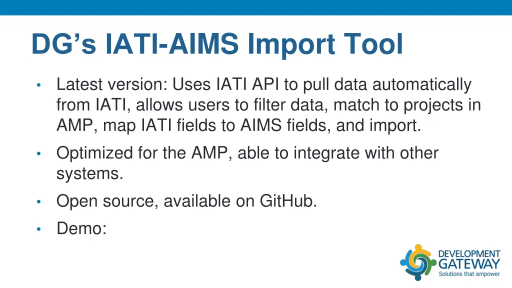 dg s iati aims import tool