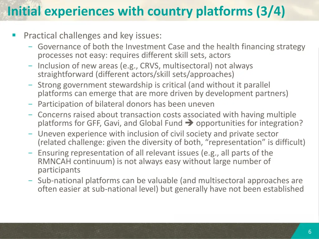 initial experiences with country platforms 3 4