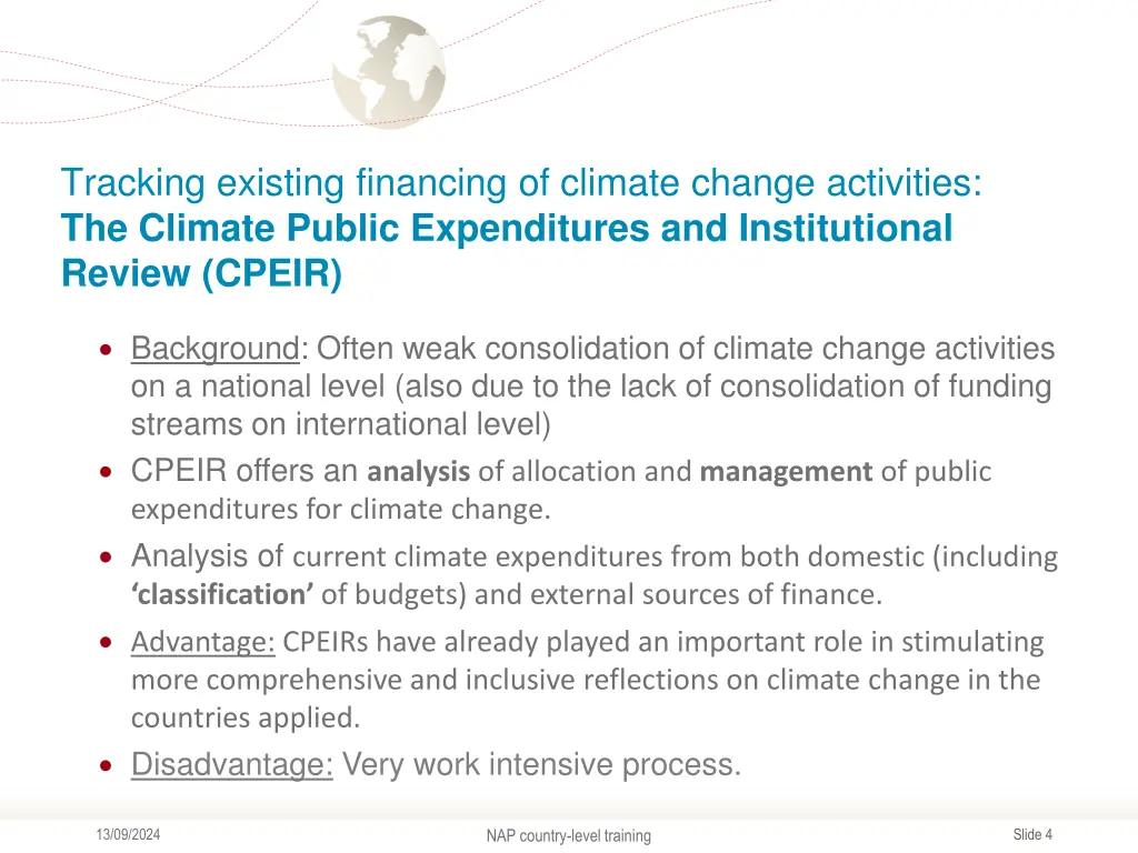 tracking existing financing of climate change