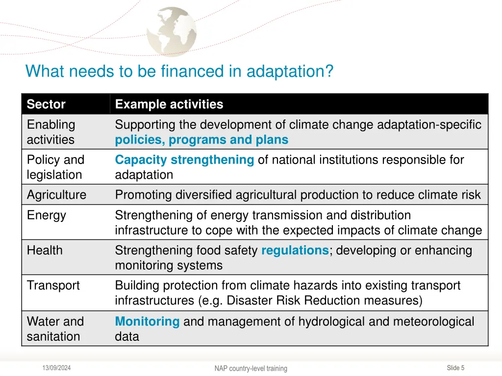 what needs to be financed in adaptation