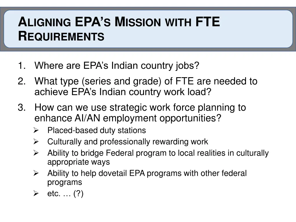 a ligning epa s m ission with fte r equirements