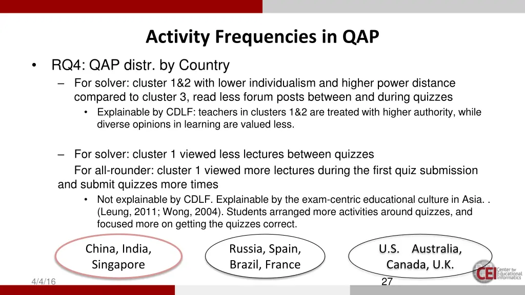 activity frequencies in qap