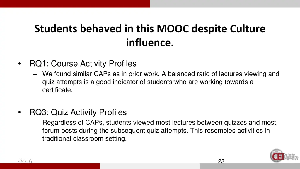 students behaved in this mooc despite culture