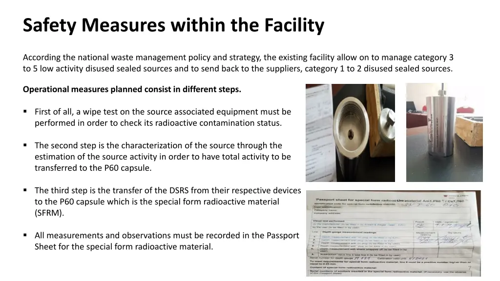 safety measures within the facility