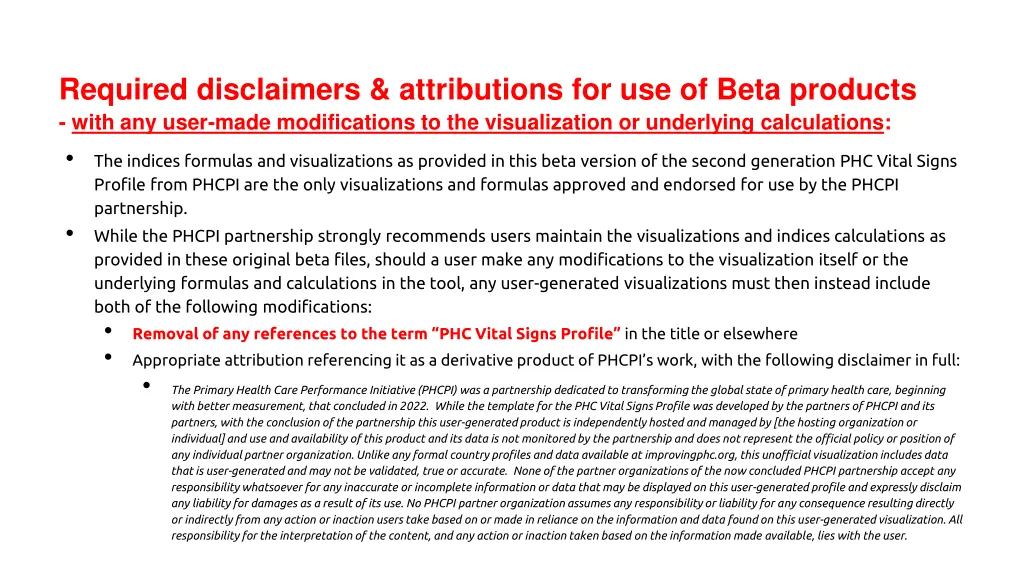 required disclaimers attributions for use of beta 1