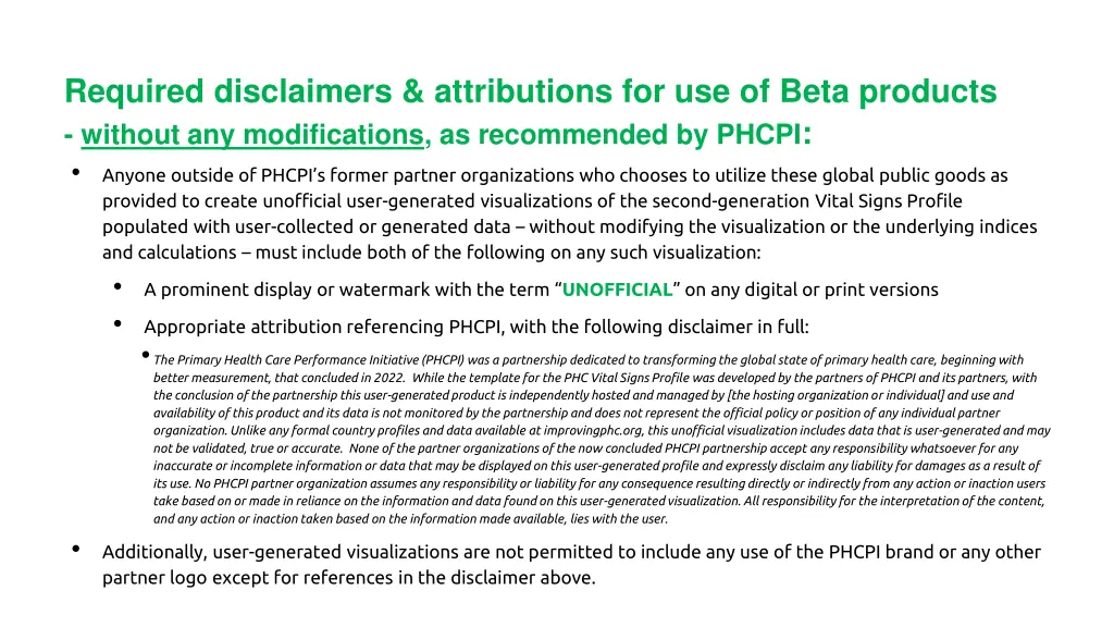 required disclaimers attributions for use of beta