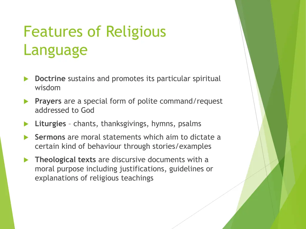 features of religious language