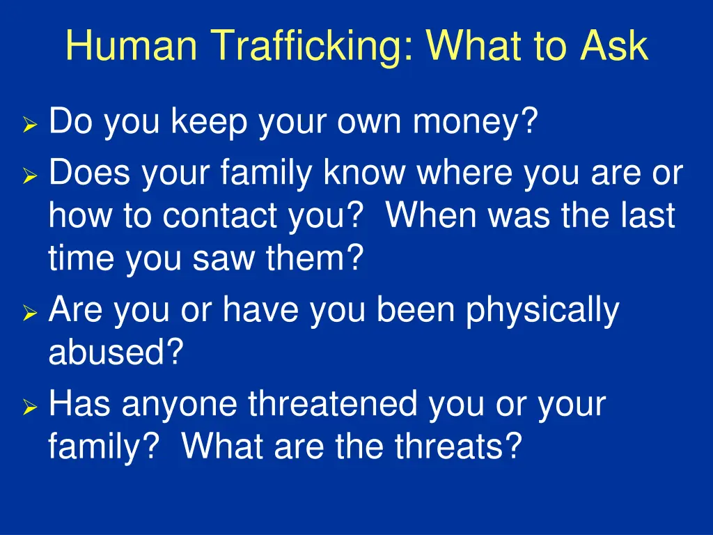 human trafficking what to ask