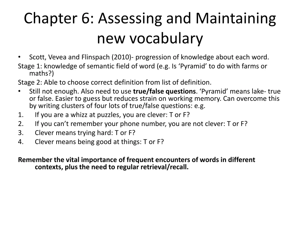 chapter 6 assessing and maintaining new vocabulary