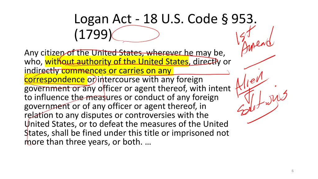 logan act 18 u s code 953 1799