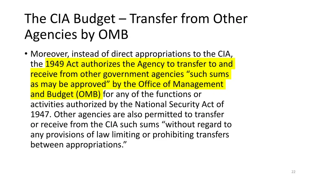 the cia budget transfer from other agencies by omb