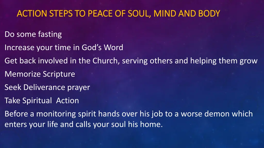 action steps to peace of soul mind and body 1