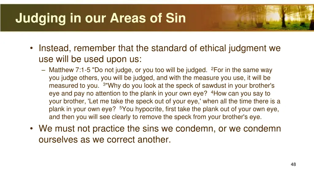 judging in our areas of sin