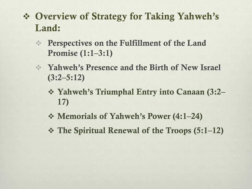 overview of strategy for taking yahweh s land 1