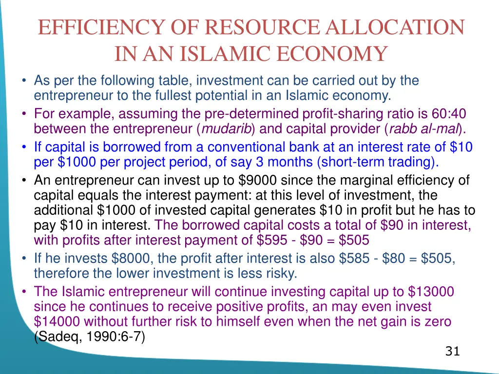 efficiency of resource allocation in an islamic