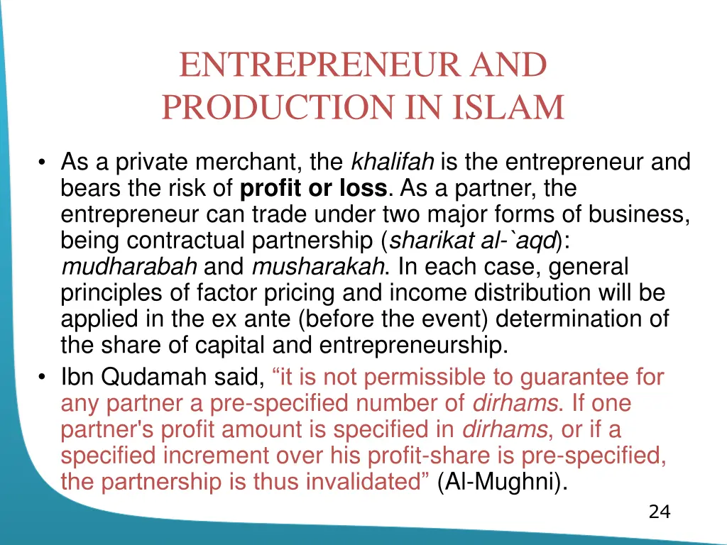 entrepreneur and production in islam