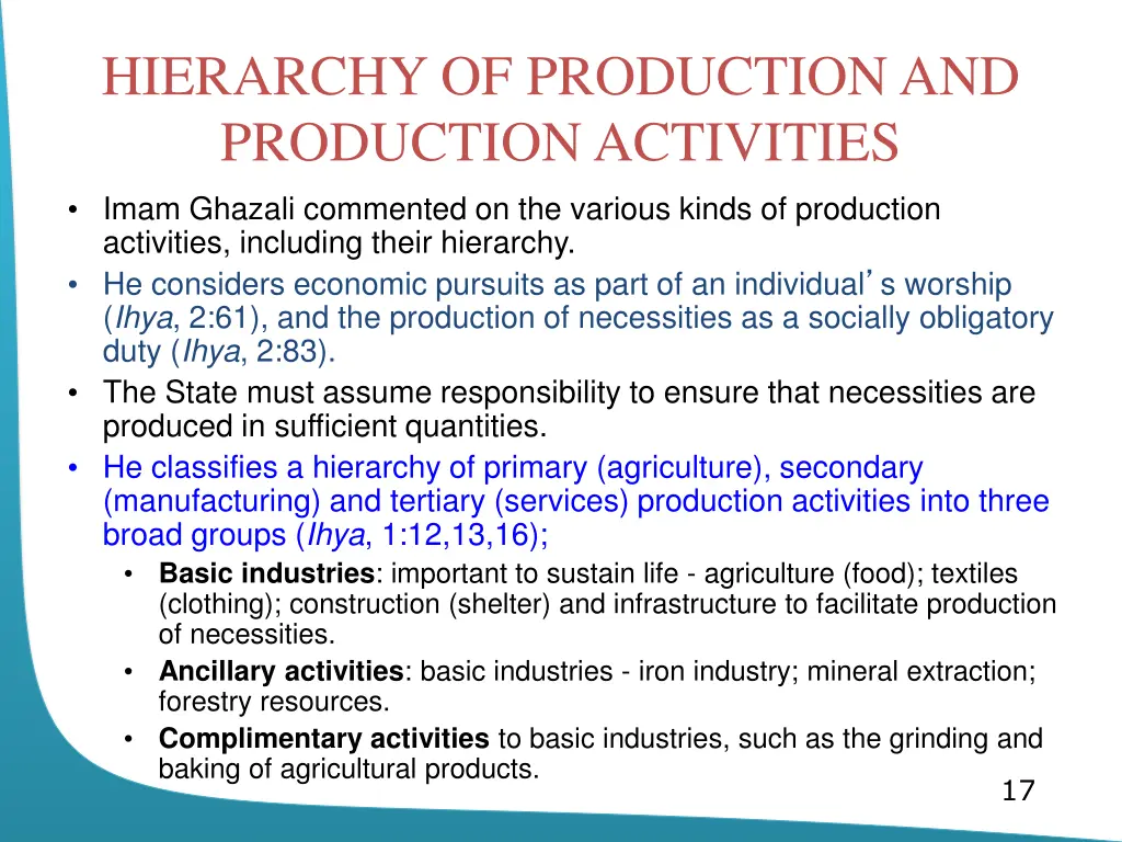 hierarchy of production and production activities