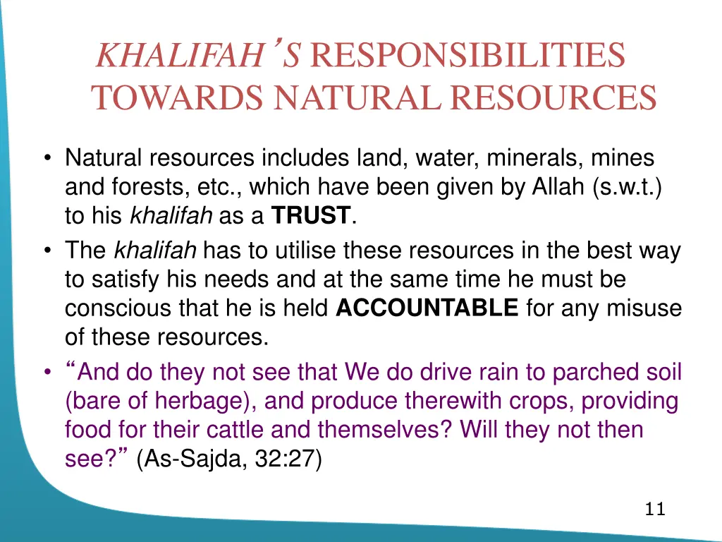 khalifah s responsibilities towards natural