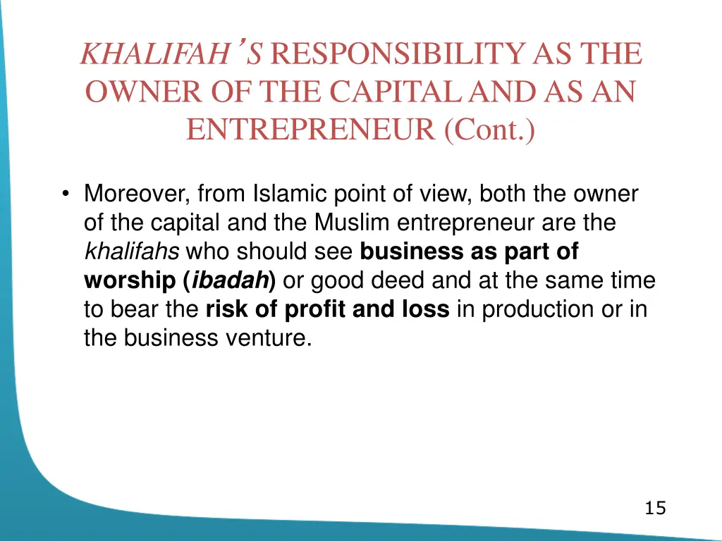 khalifah s responsibility as the owner 1