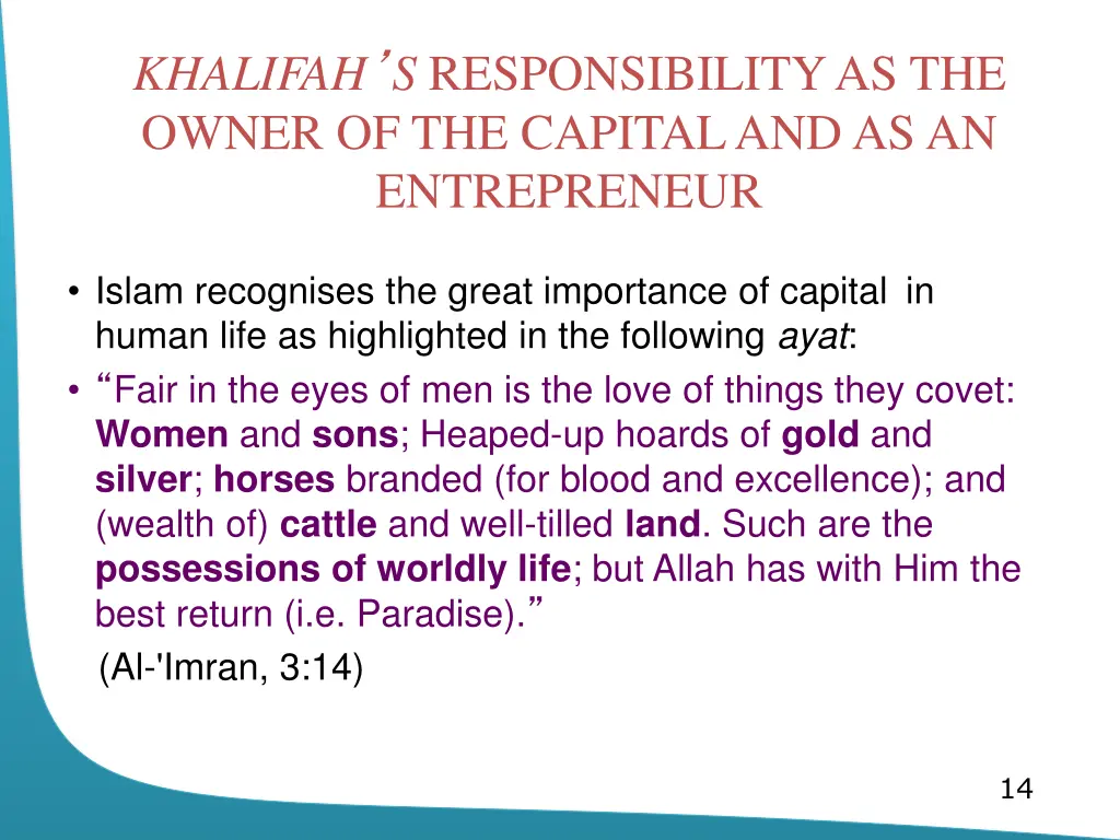 khalifah s responsibility as the owner