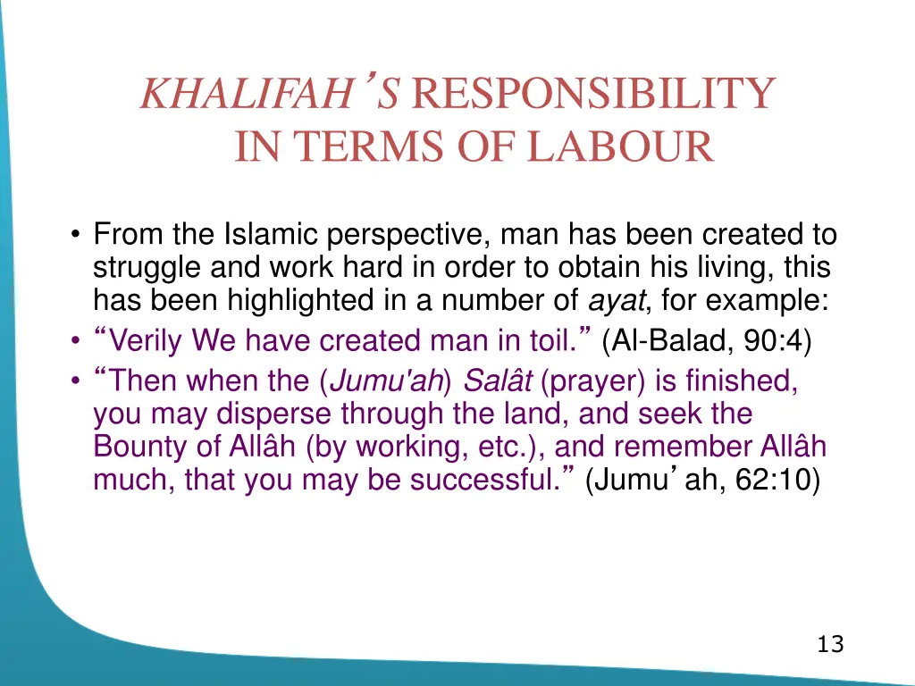 khalifah s responsibility in terms of labour